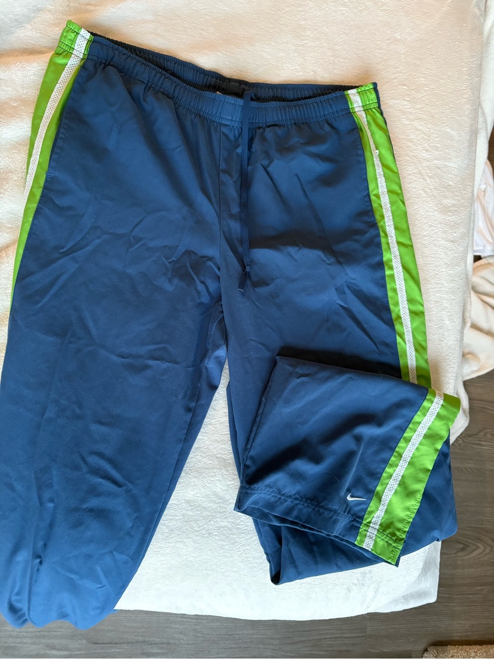 Vintage Navy Blue Track Pants with Green and white Stripe - Nike